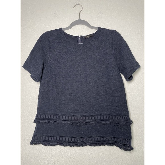 Banana Republic Tops - BANANA REPUBLIC Womens Size Medium Navy Blue Textured Layered Zip Blouse